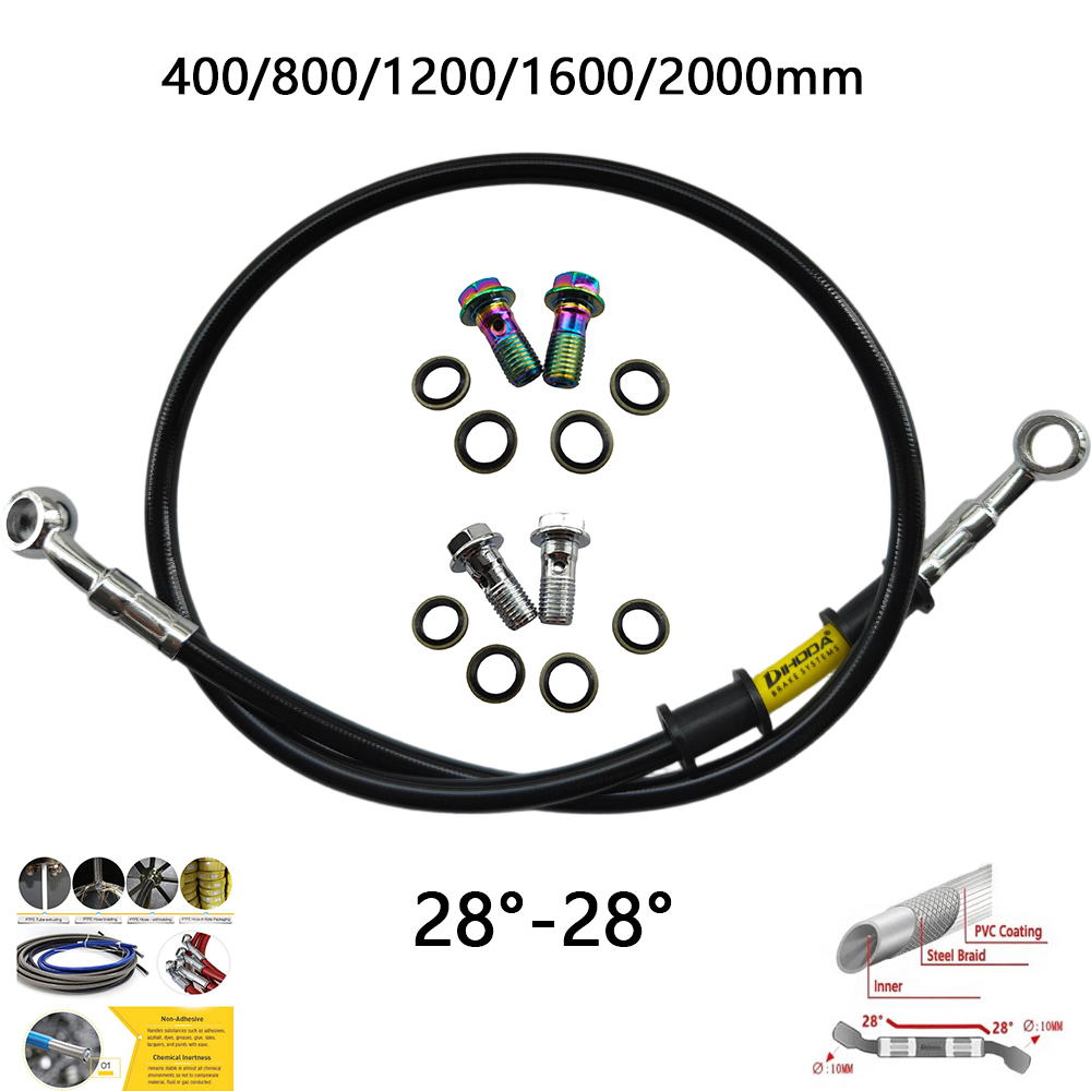 Motorcycle Brake Cable - 28 ° -28 ° สายเบรคไฮดรอลิกมอเตอร์ไซค์สแตนเลสสตีลถักสีดำ M10