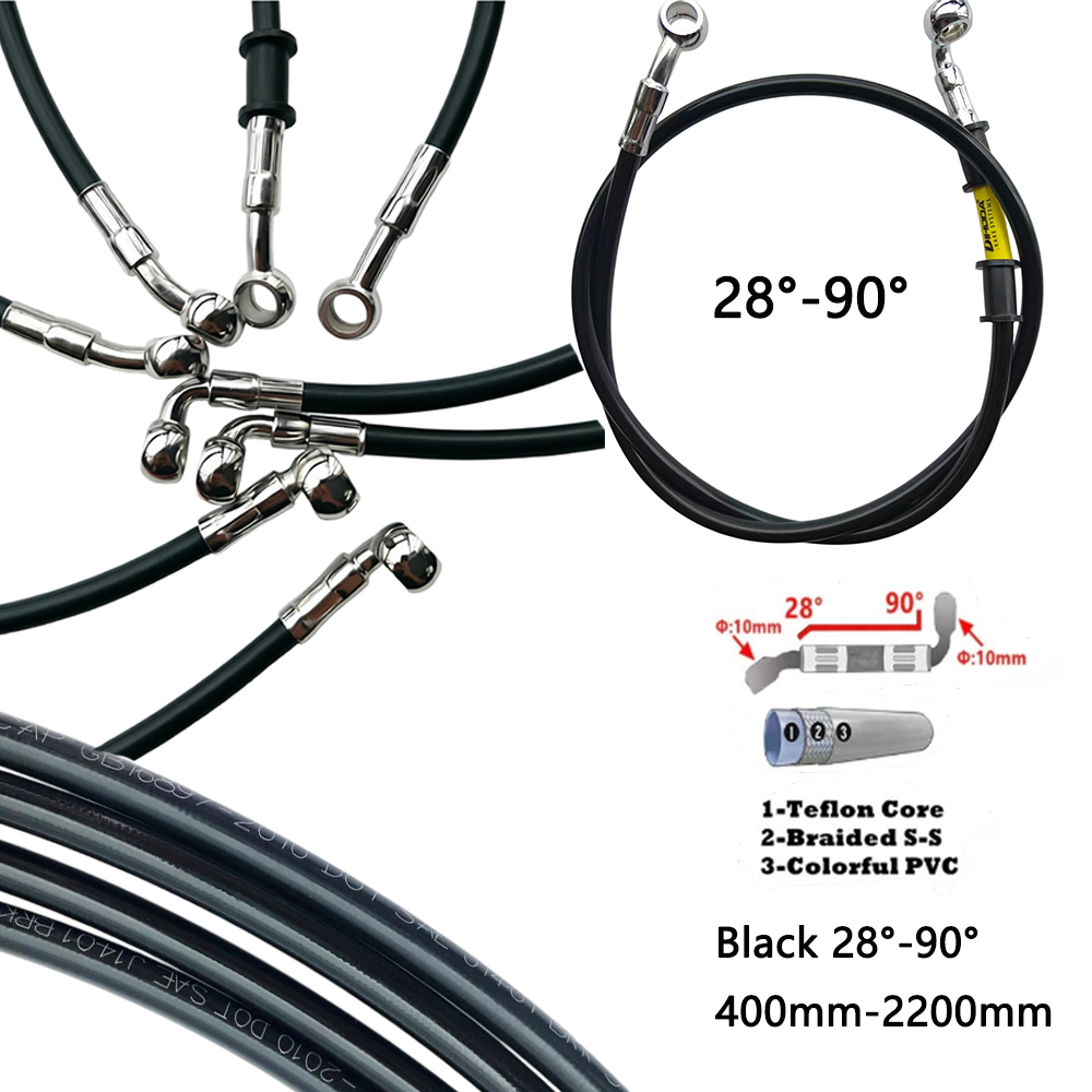 Motorcycle Brake Cable - สีดำ 28 ° -90 ° สายเบรกไฮดรอลิกแบบถักเสริมแรง