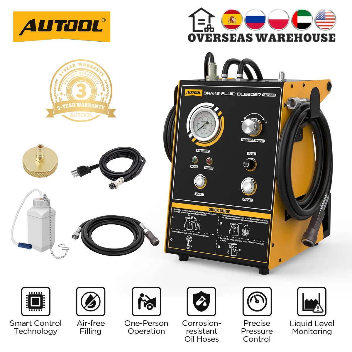 Brake Fluid - เครื่องไล่ลมเบรกอัตโนมัติ AUTOOL AST603 ปั๊มเปลี่ยนถ่ายน้ำมันเบรก 110V เครื่องดูดถ่ายน้ำมันเบรกสำหรับรถยนต์